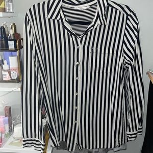 Jane and Delancey black and white stripe button down Sz L